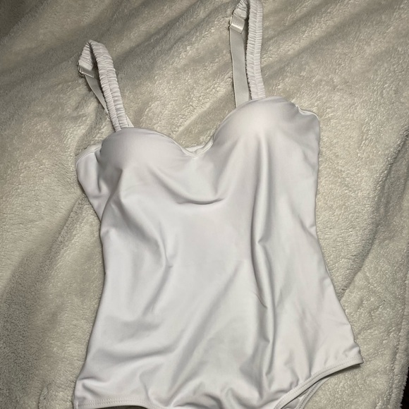 Pretty white ruched straps one piece bathing suit - Picture 1 of 7